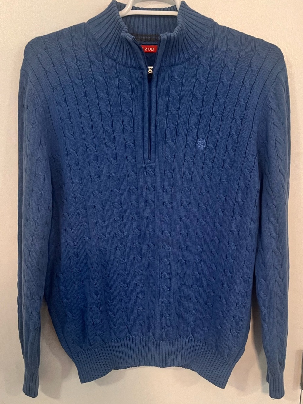 IZOD Men's Blue Cable-Knit Quarter-Zip Sweater